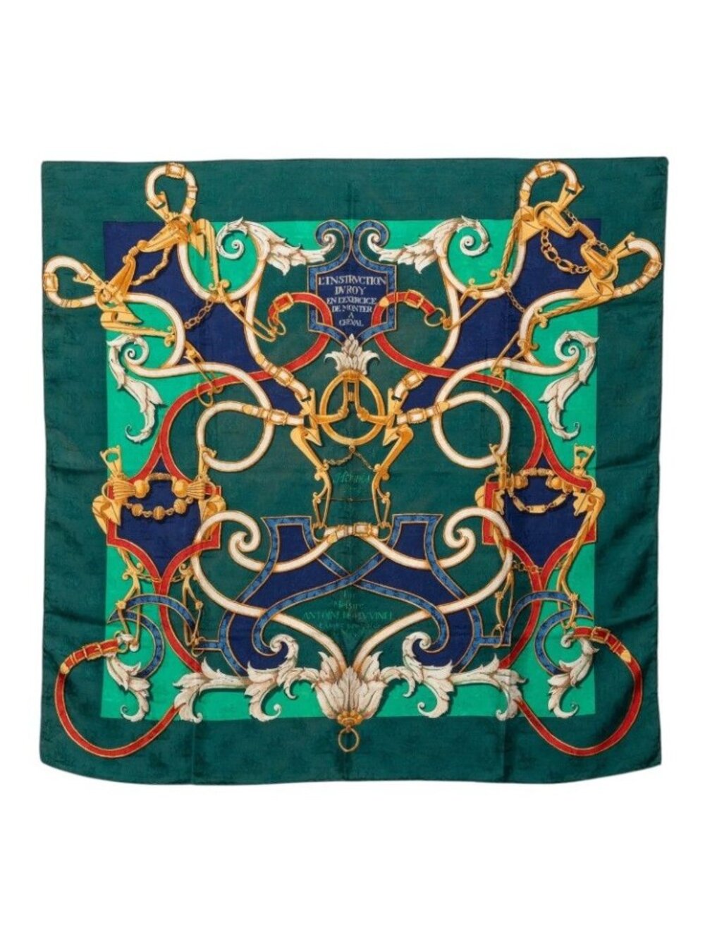 Hermes Carre 90 L'instruction du Roy Imperial Studies Scarf Green Multicolor